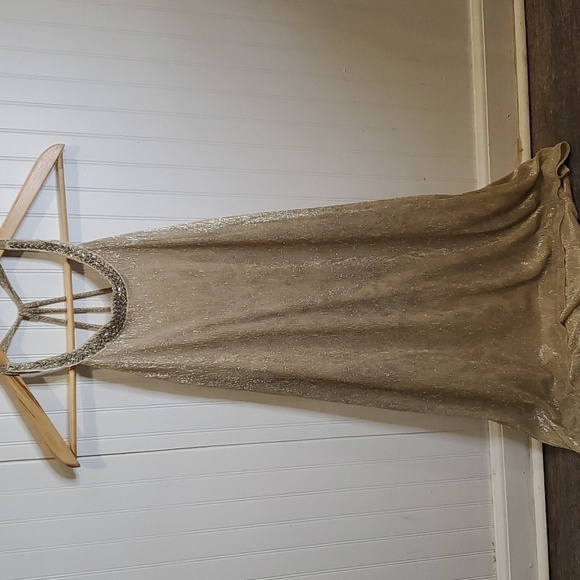 Astr Gold Metallic dress beaded strappy size medium - Picture 2 of 8
